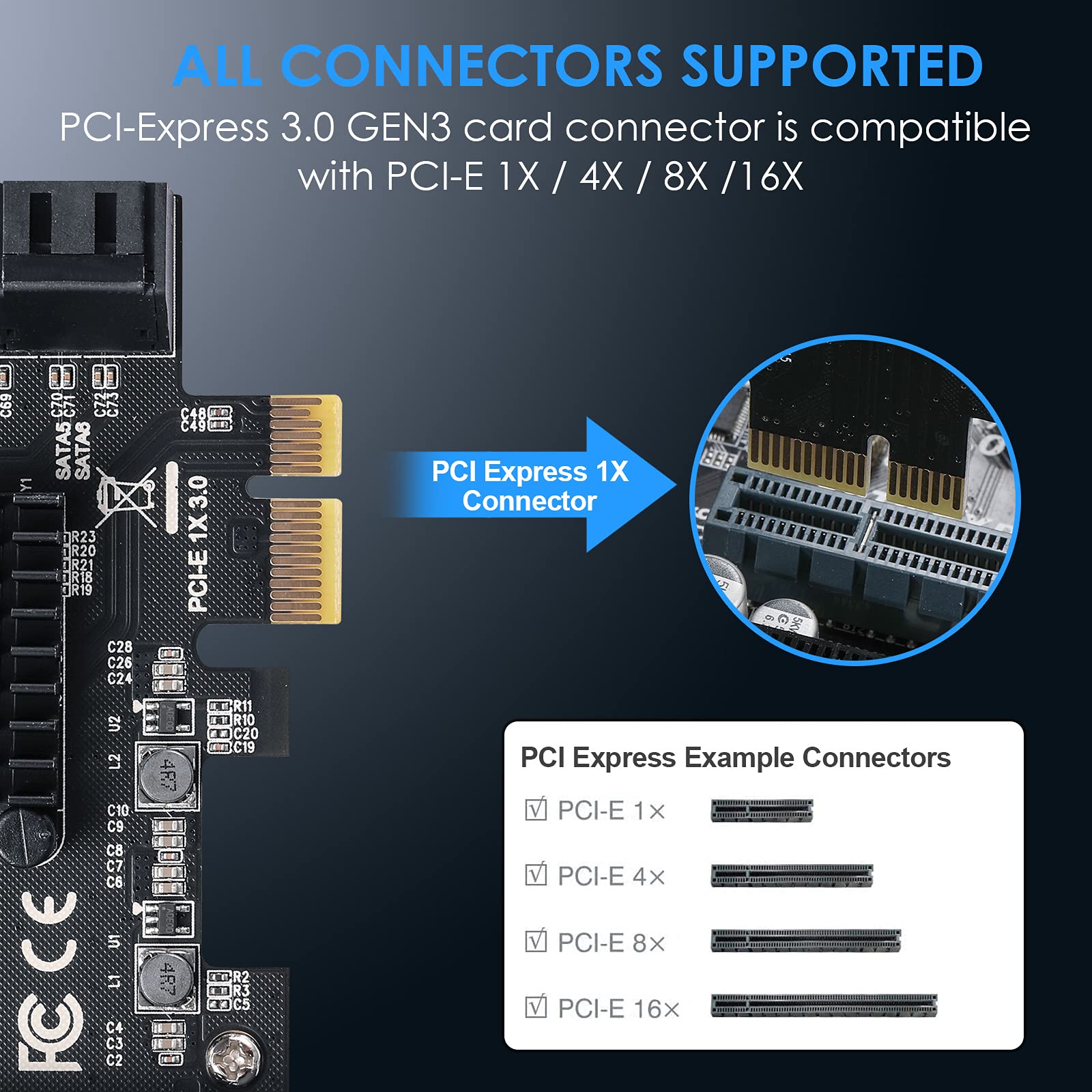 Beyimei Pcie Sata Card 6 Ports, 6 Gbps Sata 3.0 Pcie Card,Pcie To Sata Controller Expansion Card, Sata 3.0 Non Raid,With 6 Sata
